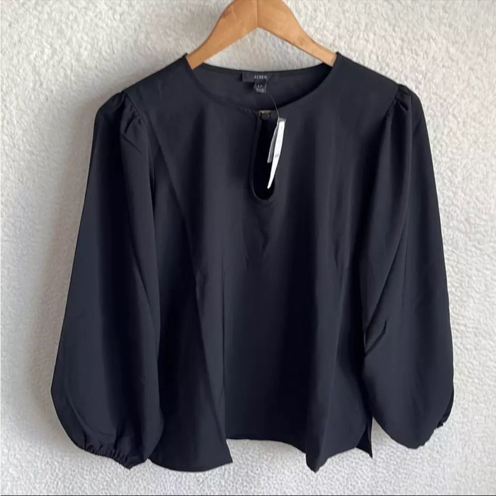 J Crew Puff Sleeve Crepe Top Womens Size Tall XL Black